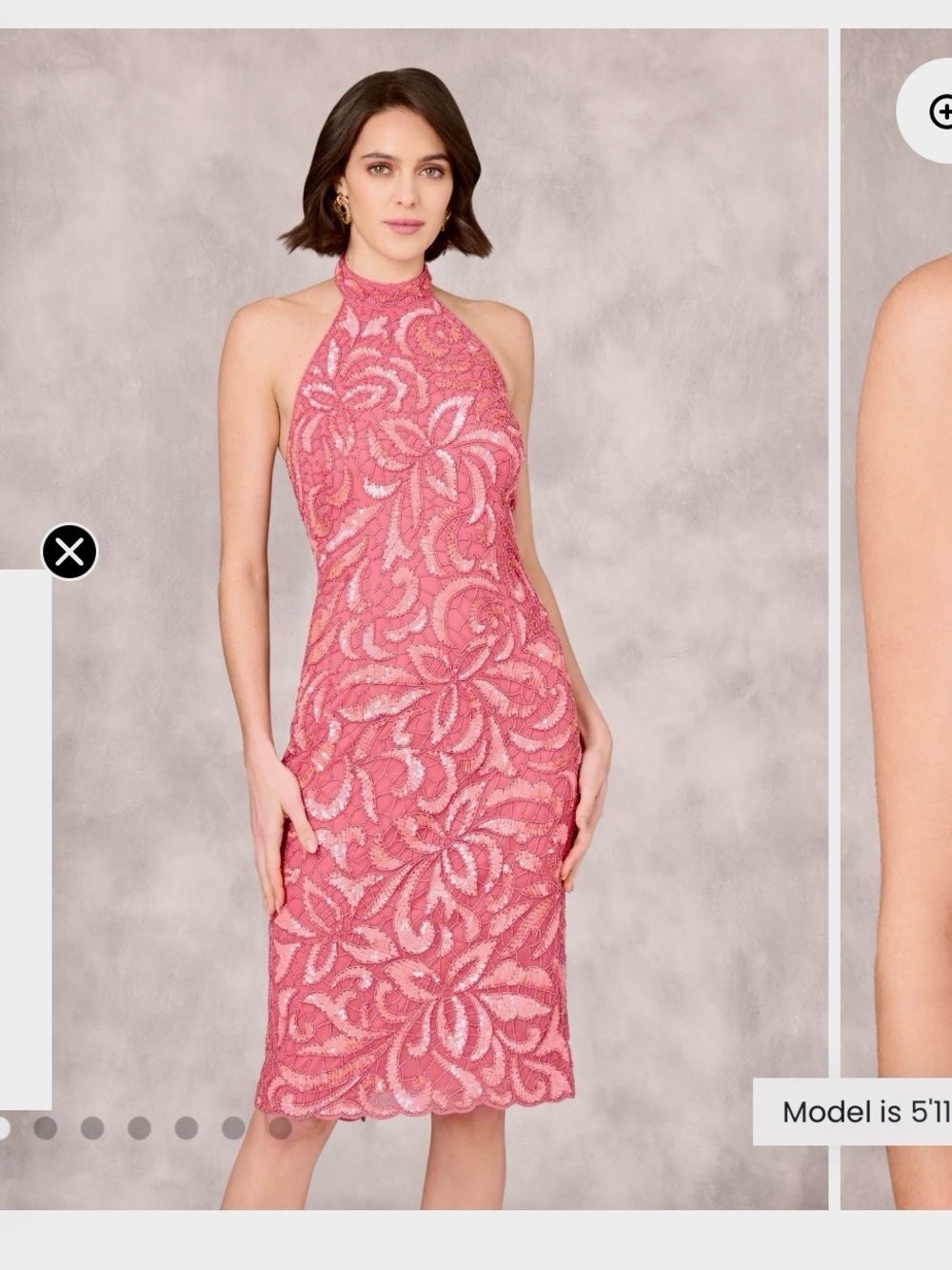 Adrianna Papell Rose Pink Halter Midi Lace Dress